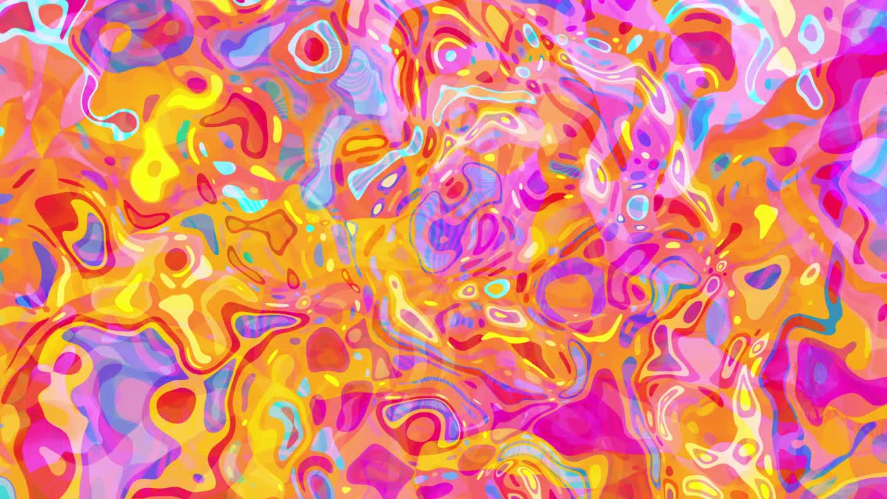 Sfondo astratto turbolento vivido e colorato - motivi vorticosi turbolenti arancioni, blu e viola - sfondo psichedelico multicolore