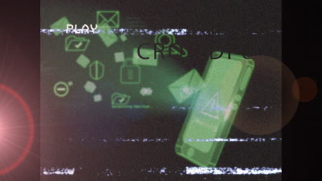 animación de la interfaz digital de juego con fallo, procesamiento de datos a través de un teléfono inteligente