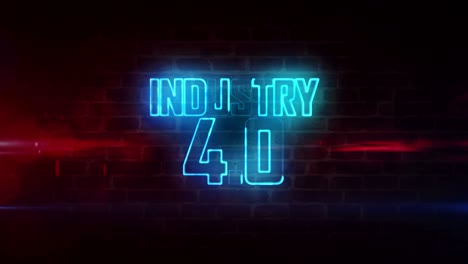 industry 4.0 neon on brick wall