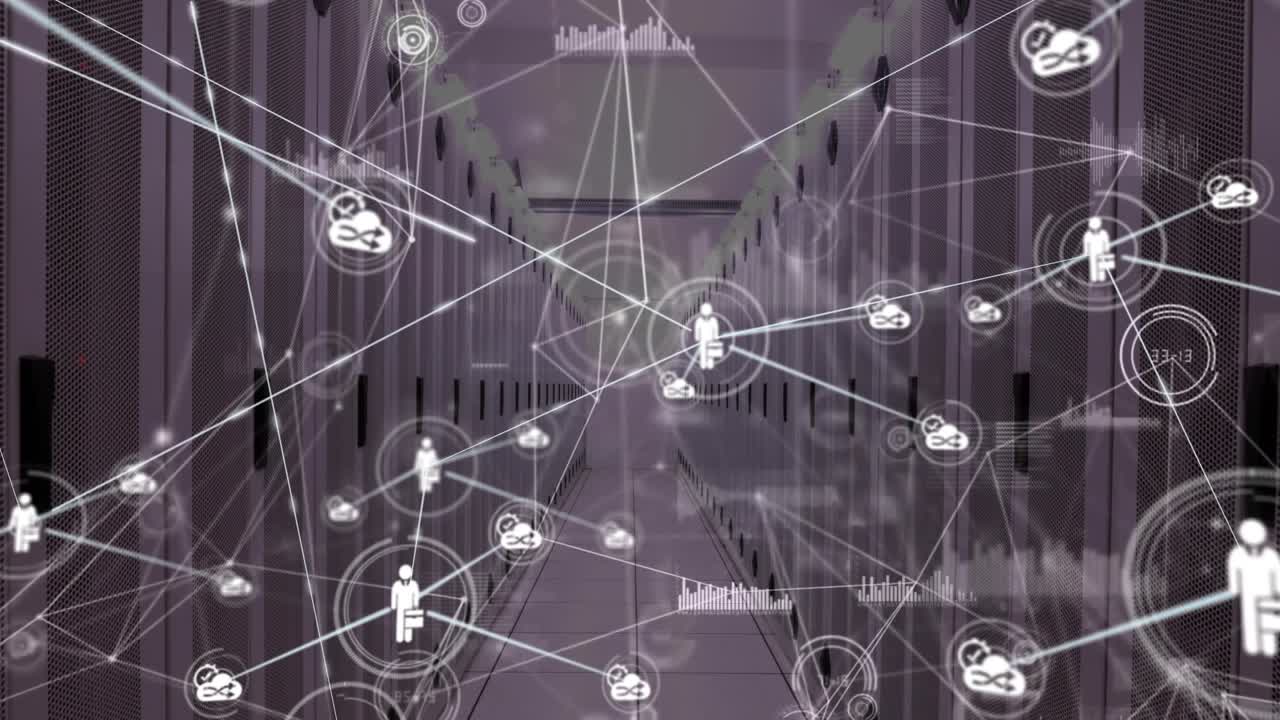 Animation of network of connections over server room