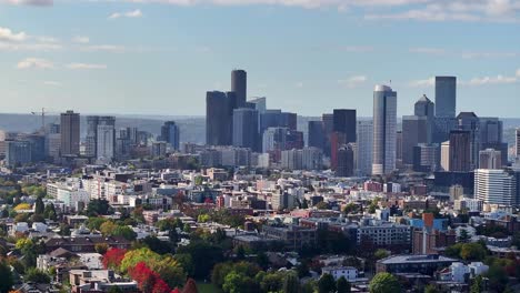 contemporary skyscrapers in the heart of capitol hill, seattle, washington, usa - aerial drone shot