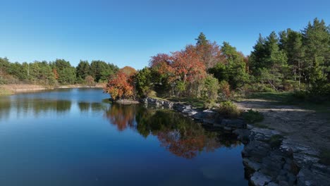 hermosa naturaleza en colores de otoño junto al lago jaagarahu, que es una antigua cantera de piedra caliza, en saaremaa en estonia.