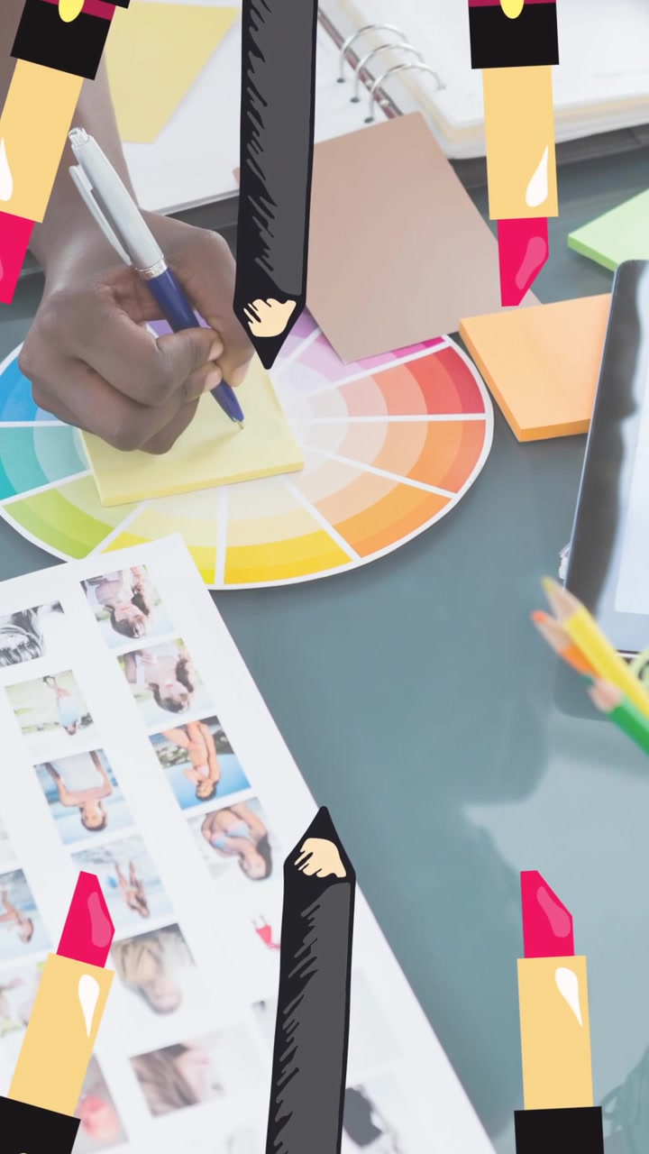 Animazione di icone di attrezzatura per la moda ripetute su studio di moda
