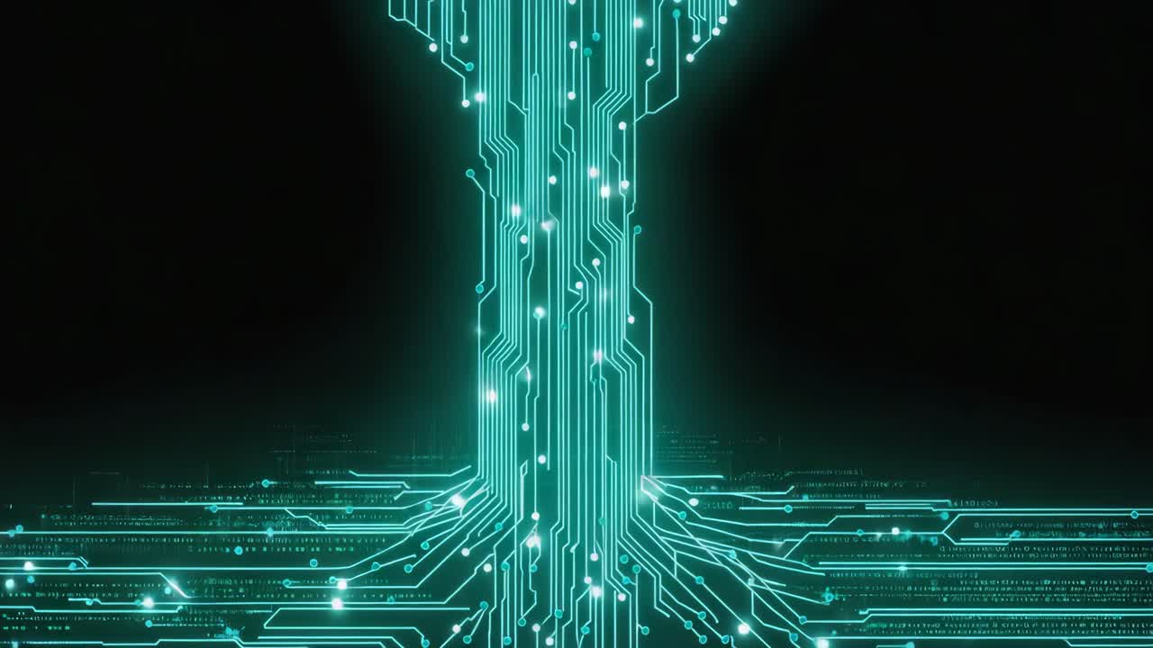 Abstract Digital Circuit Tree with Glowing Connections