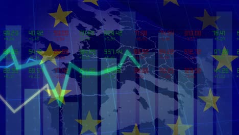 Animation-of-data-processing-over-flag-of-eu