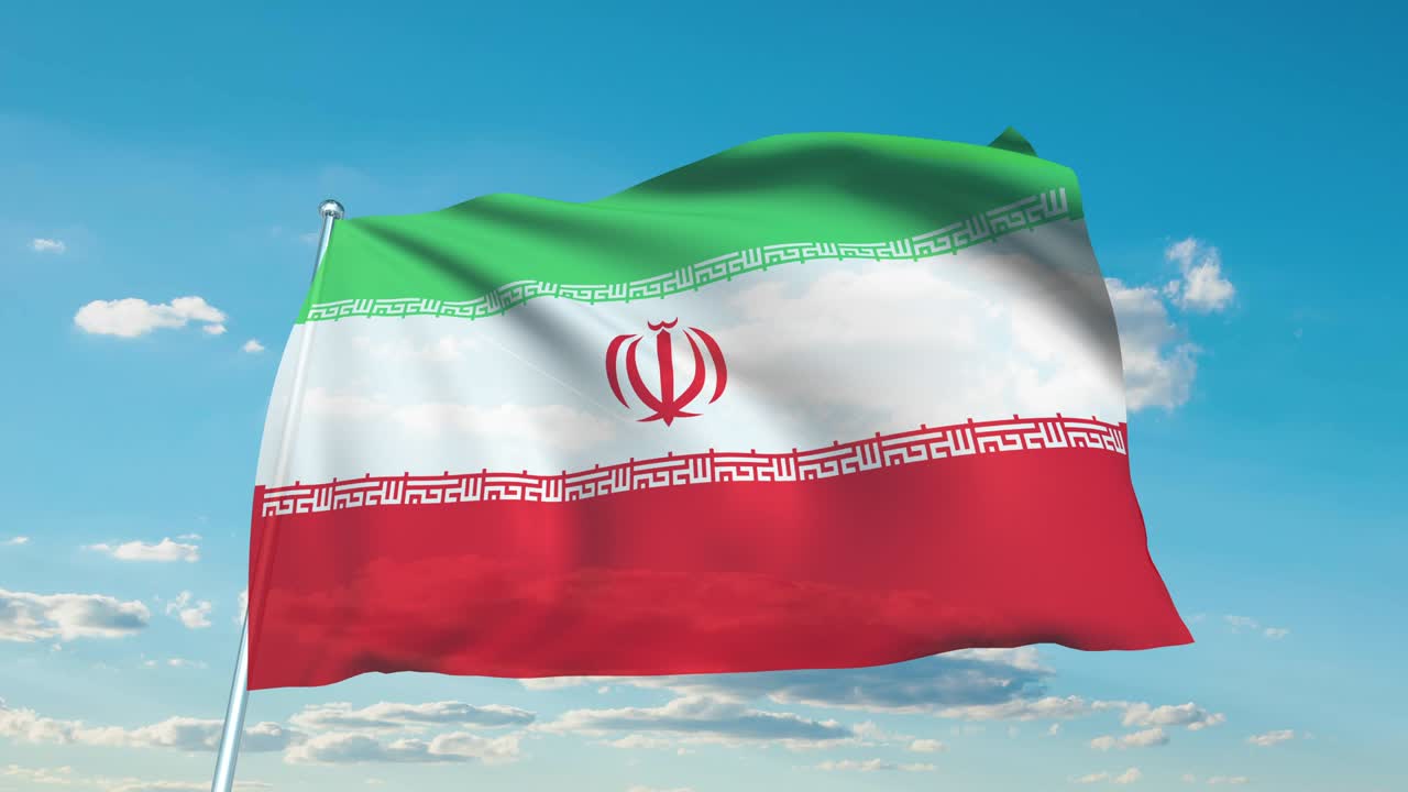 flag of Iran with fabric structure against a cloudy sky (loopable)