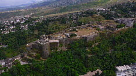 medieval gjirokaster castle uphill in albanian town of gjirokaster