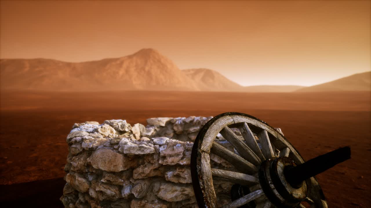 viejo pozo de agua de piedra en el desierto