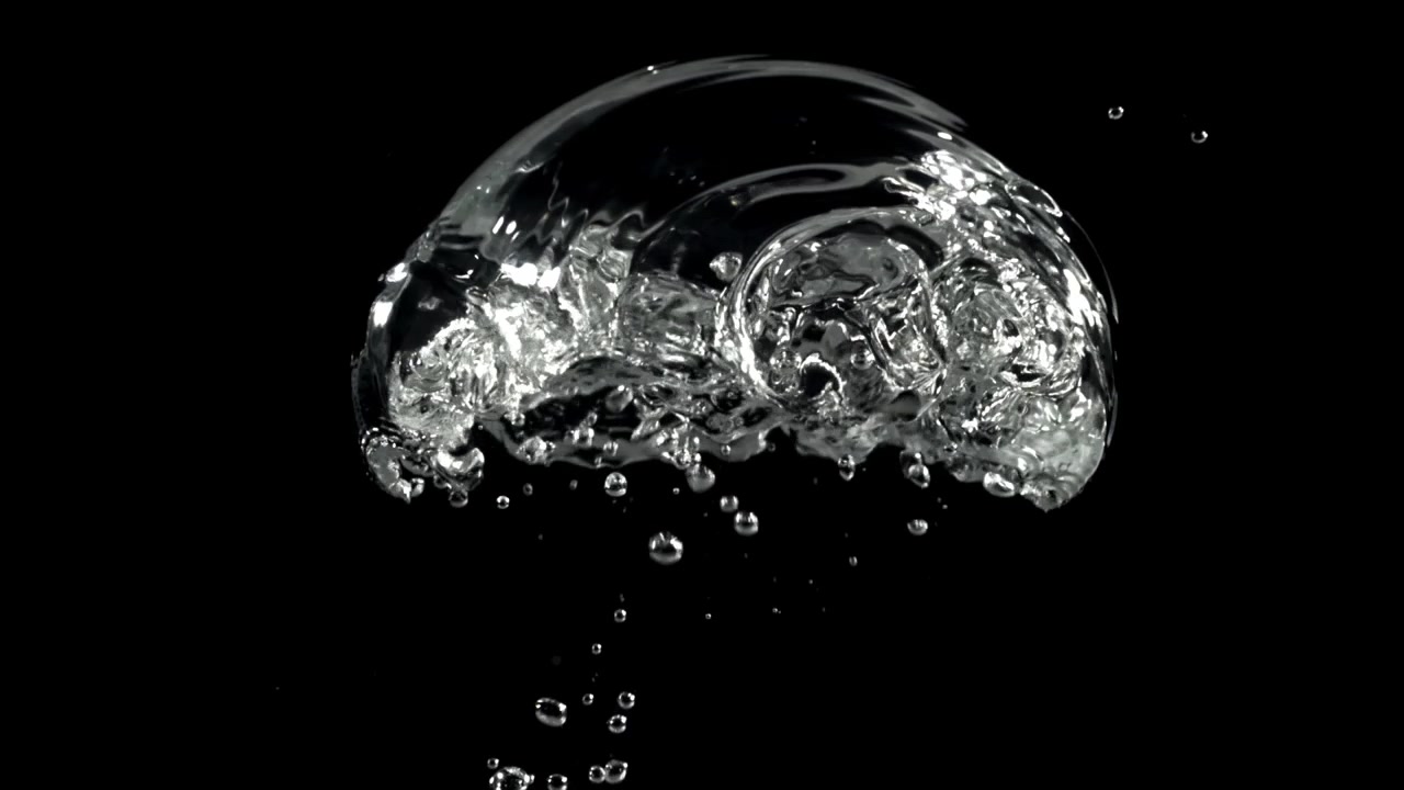 Slow Motion Clear Water Bubbles Rising on Black Background
