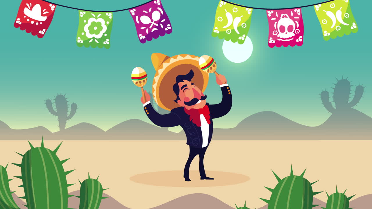 mariachi messicano che suona maracas nel deserto