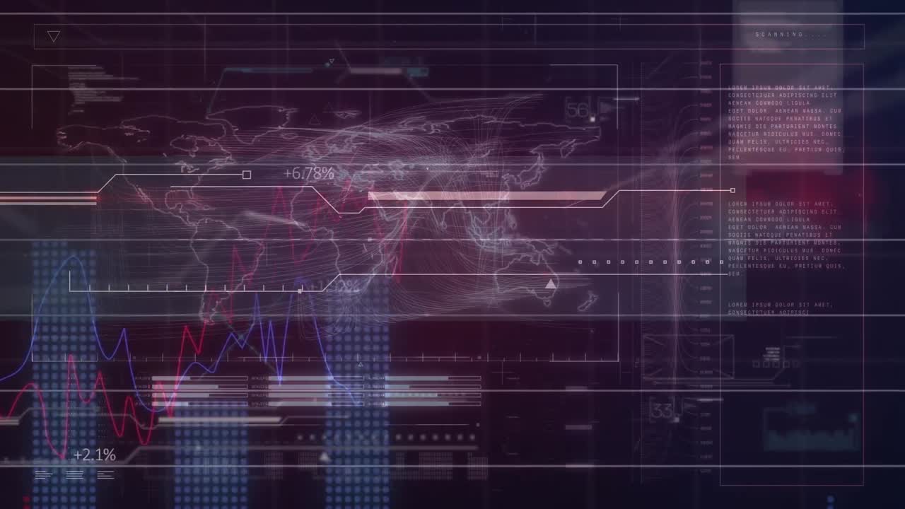 Animation of data processing over world map