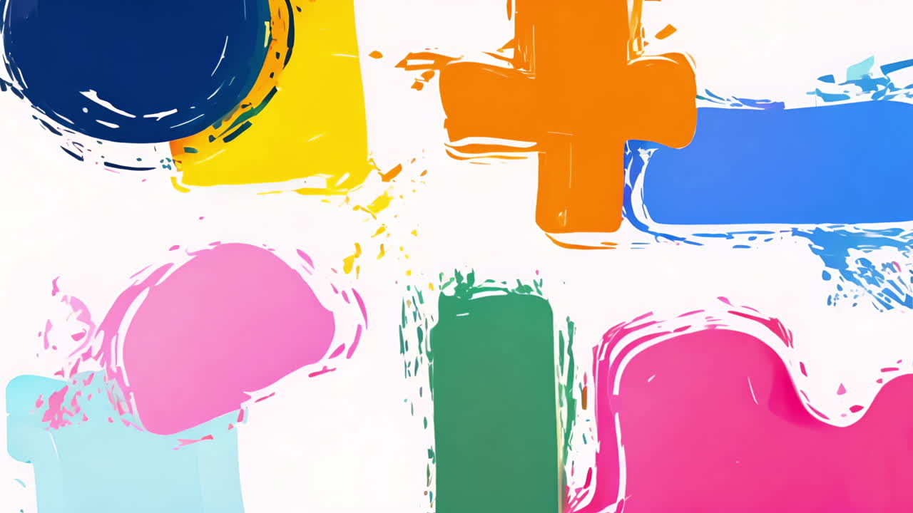 Vibrant Abstract Brushstroke Shapes on White Background