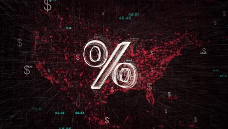 Signo-De-Porcentaje,-Símbolos-De-Moneda-Dólar-Y-Precios-En-El-Mapa-Rojo