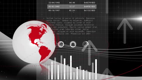 Animación-De-Flechas-Y-Procesamiento-De-Datos-Sobre-El-Globo-Sobre-Fondo-Negro