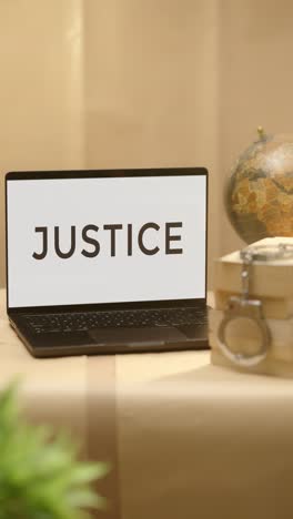 vertical video of justice displayed in legal laptop screen