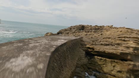 Rocky-pier-of-Cloche-du-Plateau-de-l'Atalaye,-Biarritz,-Pyrenees-Atlantiques,-French-Basque-Country