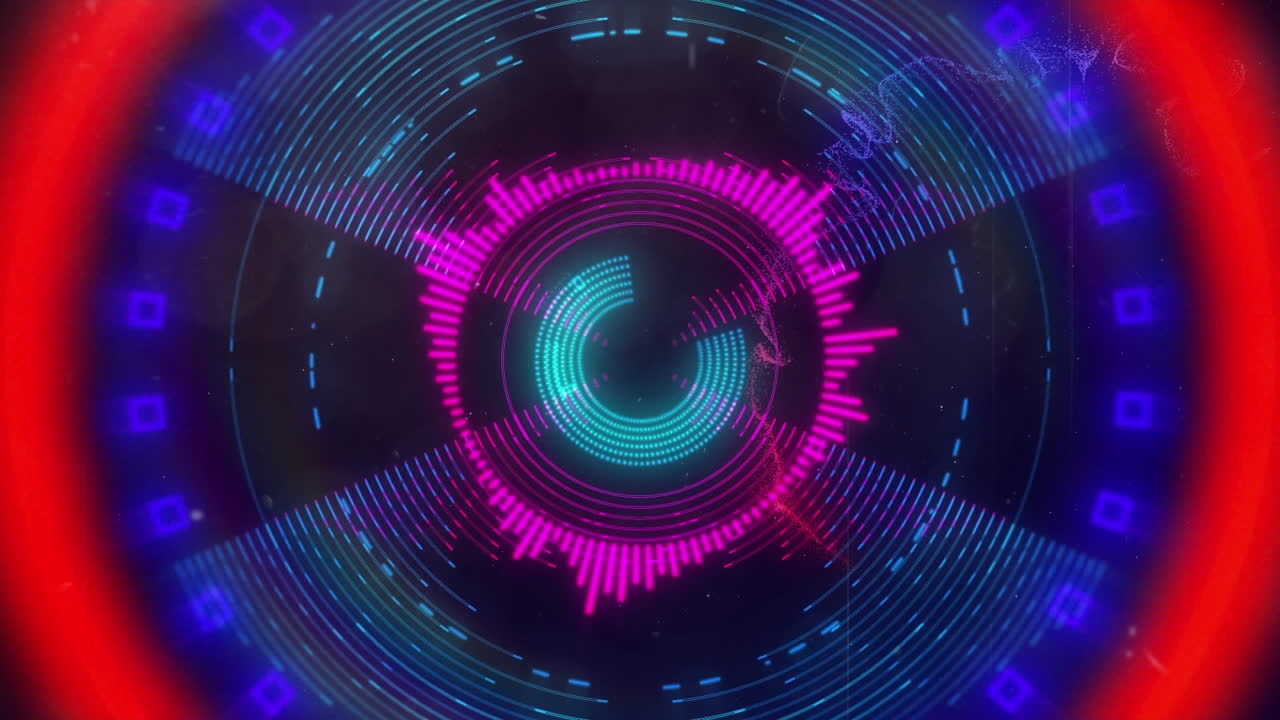 검은색 배경에서 끊임없는 루프로 움직이는 범위 서클의 애니메이션