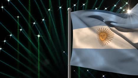 Animación-De-La-Bandera-De-Argentina-Sobre-Fuegos-Artificiales-Sobre-Fondo-Negro