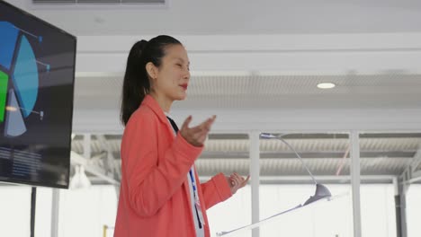 oradora dirigiéndose a la audiencia en una conferencia de negocios