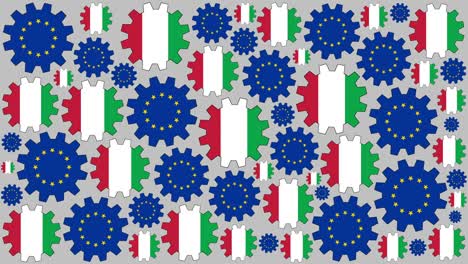 y las banderas europeas e italianas girando en el fondo