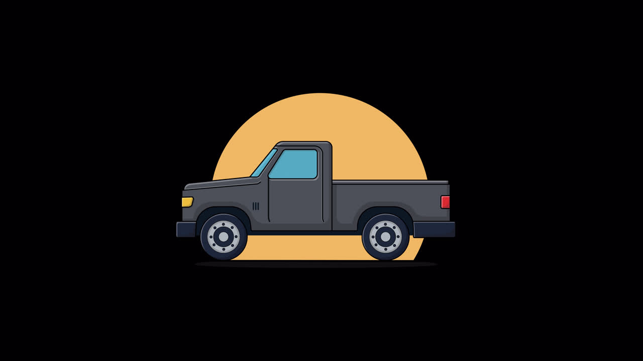 Animated Grey Pickup Truck Illustration with Yellow Circle