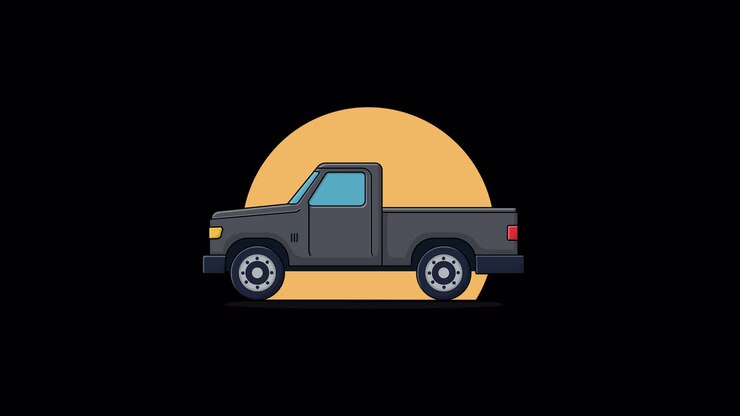 Illustrazione animata di pick-up grigio con cerchio giallo