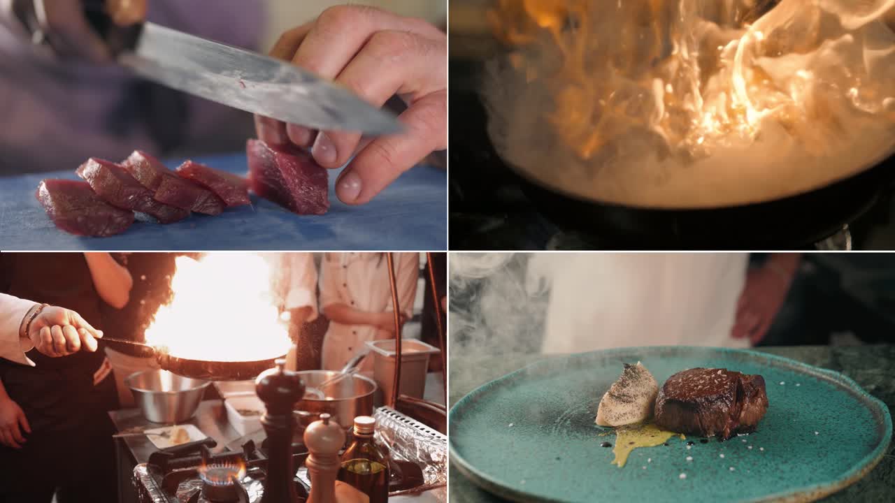 요리사의 요리 시연: 고기와 스테이크
