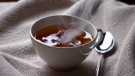 Cup of Hot Tea on a Linen Cloth