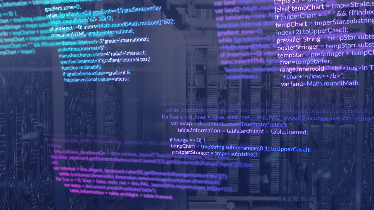 animación del lenguaje informático y el patrón de la placa de circuitos en los sistemas de servidores de datos
