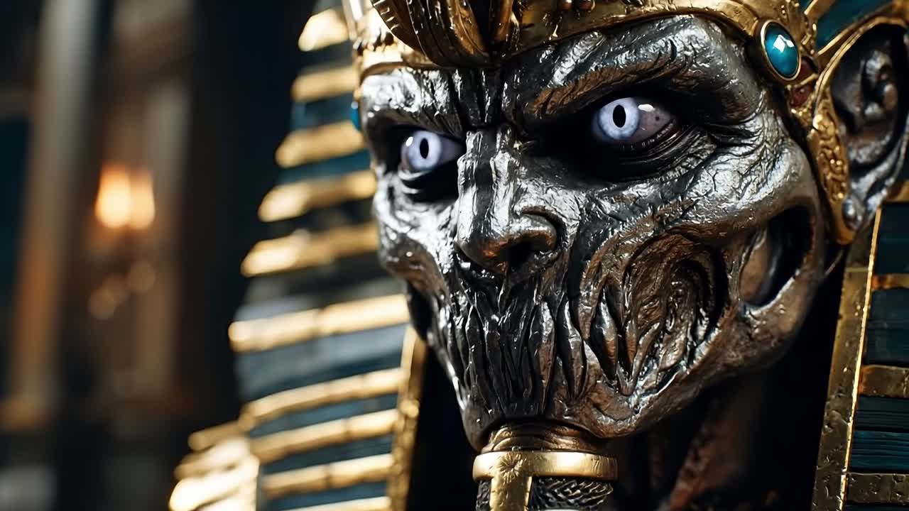 A close up of a person wearing a mask with a crown on their head