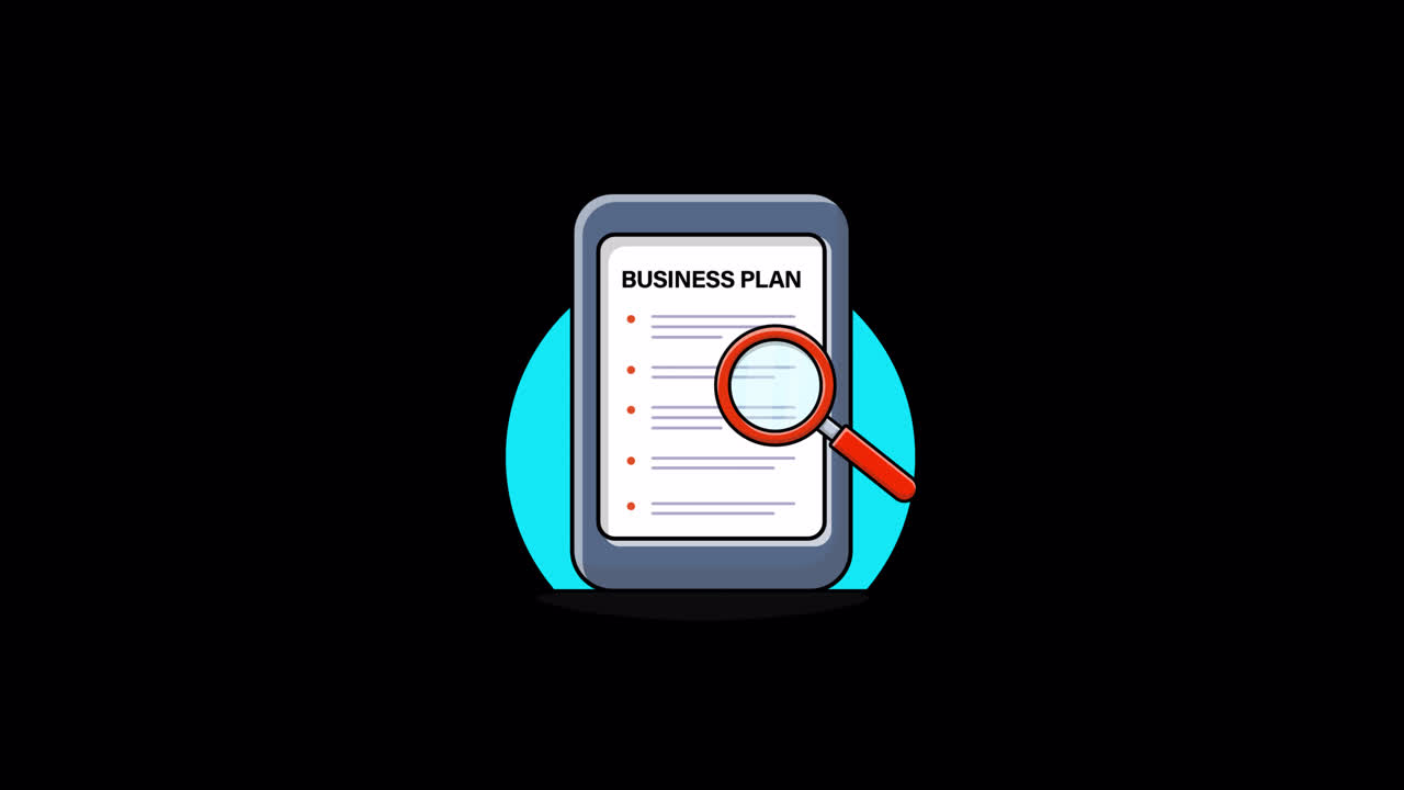 Animated Magnifying Glass Reviewing a Business Plan Document