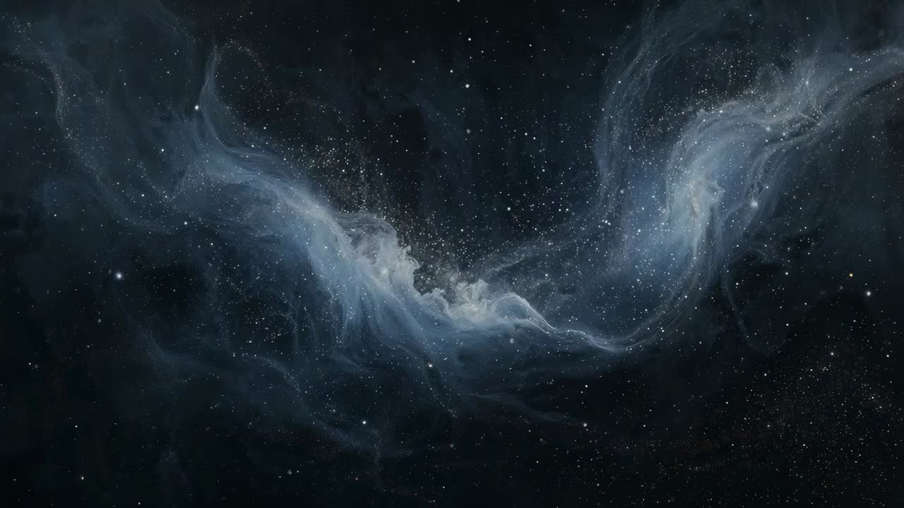 Shifting inner flow pushing nebula cloud, tightening filaments in space and forming crest of specks