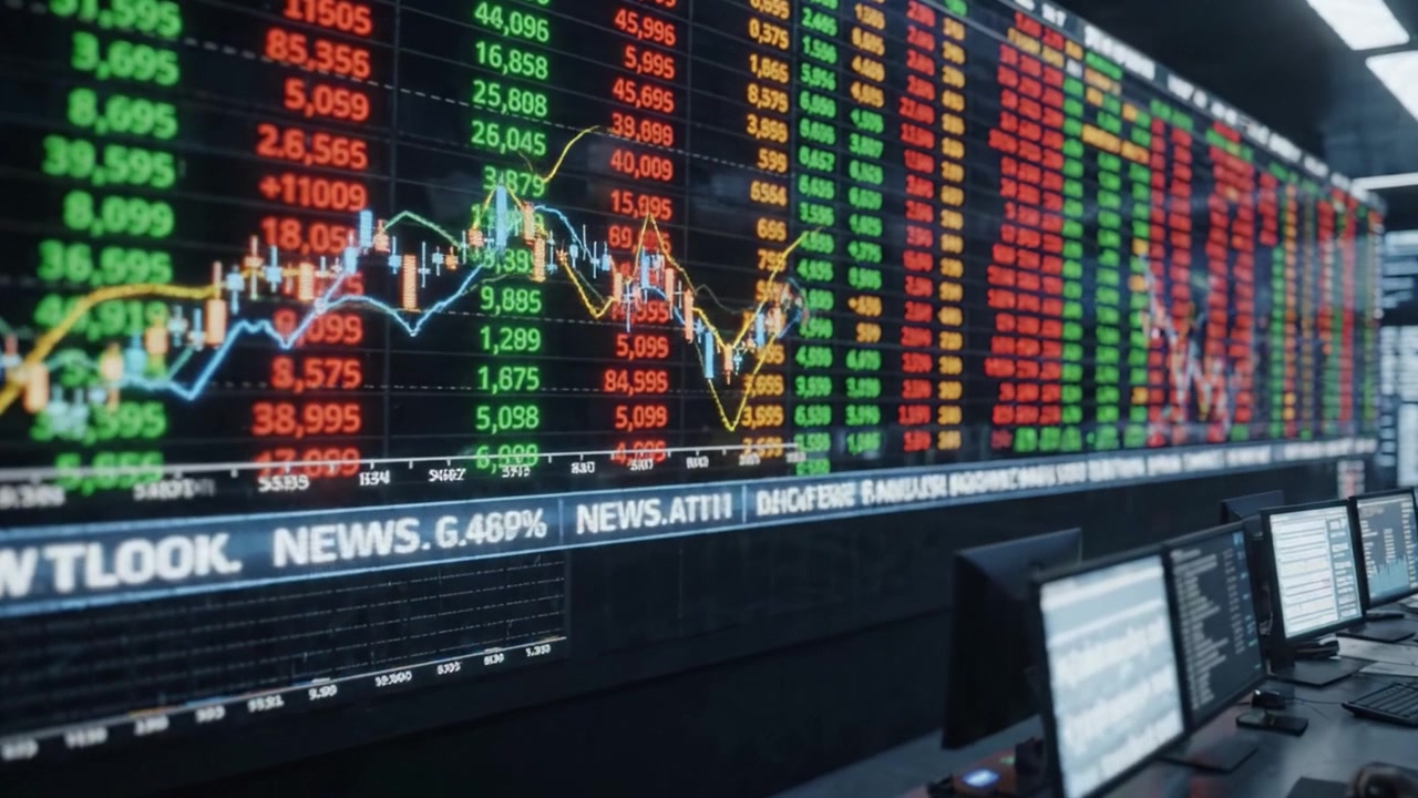 Ambiente di trading dinamico: Analisi del mercato azionario con dati in tempo reale e prezzi delle azioni, che cattura l'intensità e la complessità dei mercati finanziari.