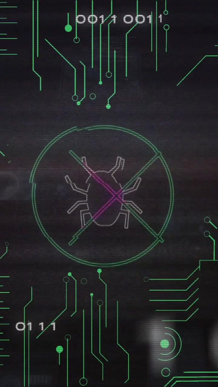 Animatie van gegevensverwerking over een bug-pictogram