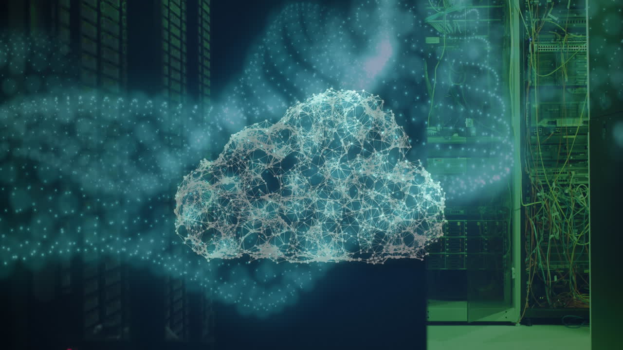animación de la nube y procesamiento de datos a través de servidores informáticos