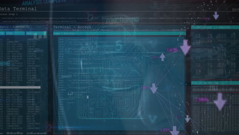 animation of security padlock over data processing on dark background