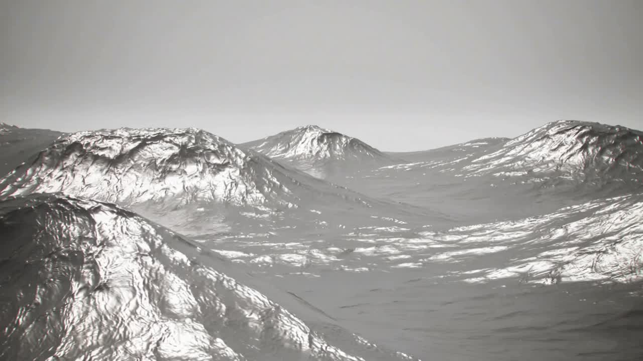 Onde riflettenti in movimento che avanzano nel paesaggio marino, la telecamera si muove rivelando i dettagli della cresta