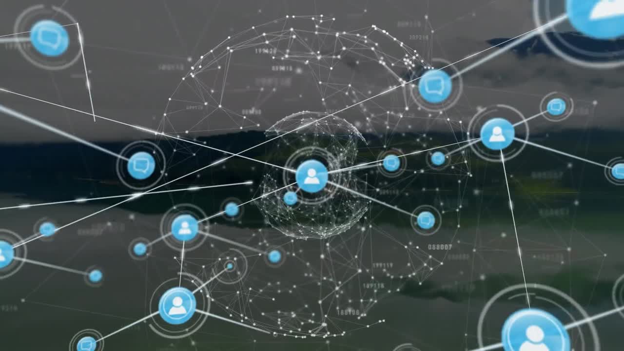 배경의 풍경에 대한 전 세계 연결 네트워크의 애니메이션