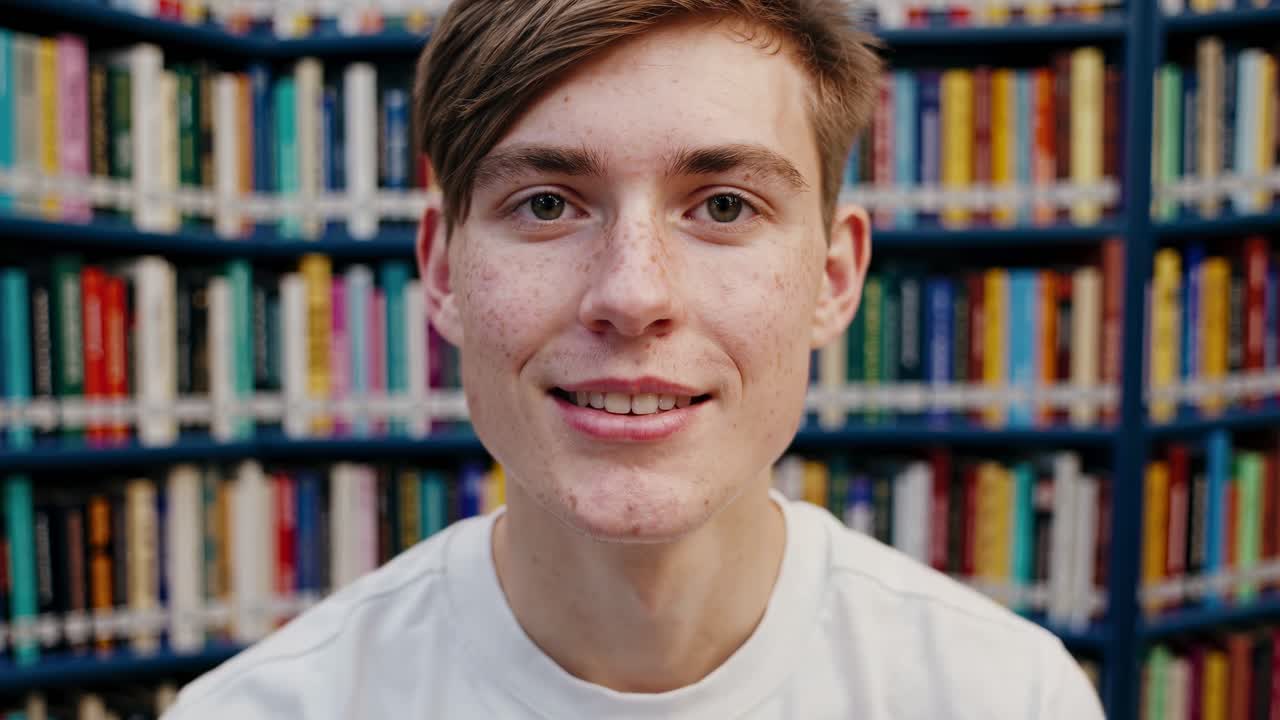 Teenager Smiling in a Library