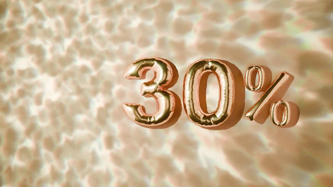 30% dorado flotando por encima de las ondas de agua en fondo amarillo