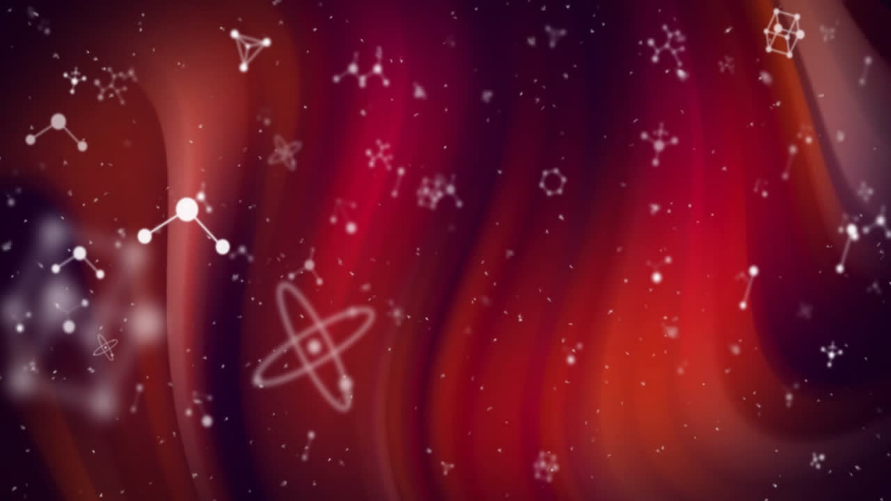 Animation of molecular structures floating on vibrant red and purple background