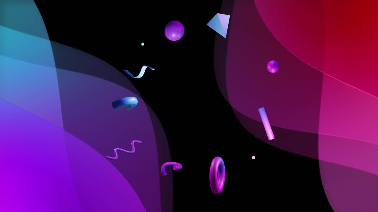 Animation of abstract 3d shapes over black background