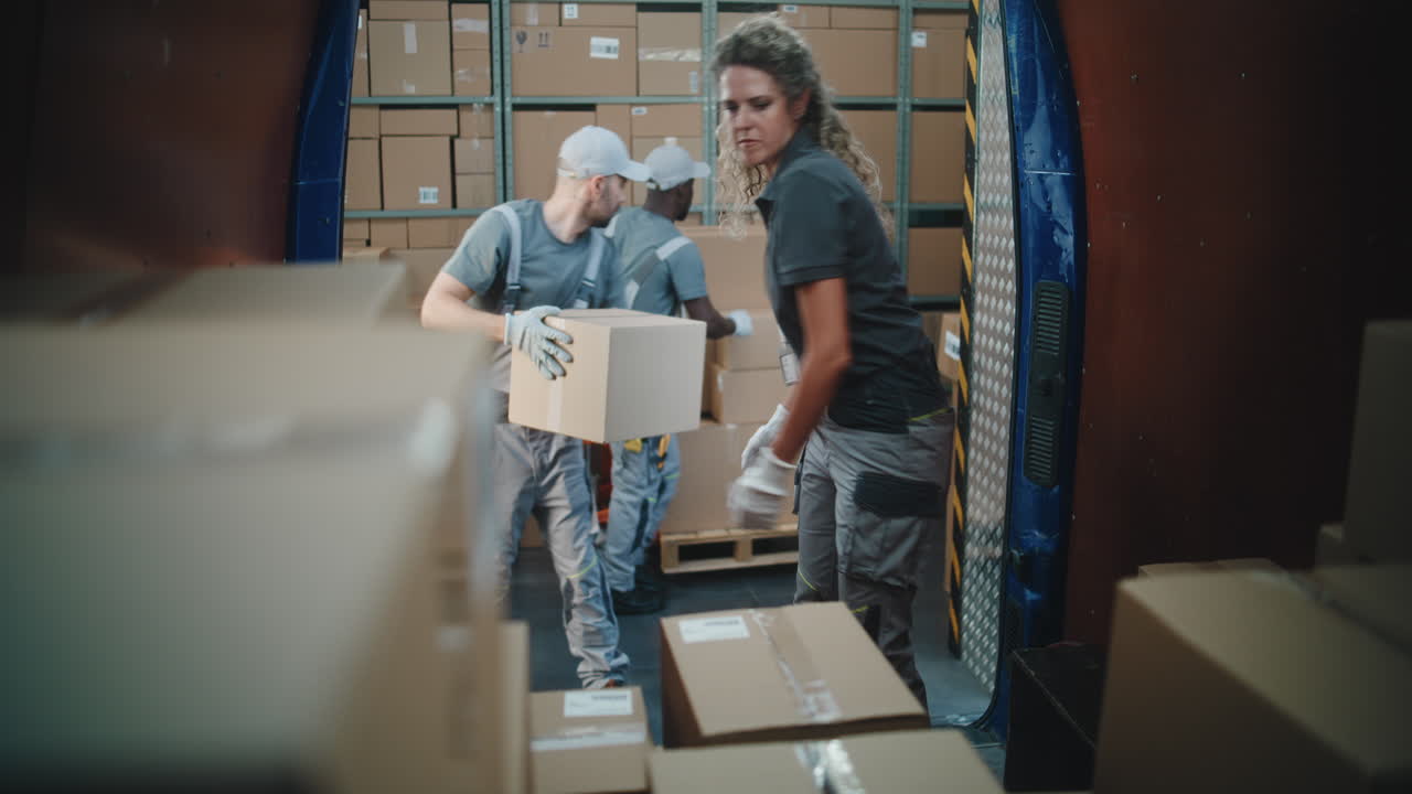 Warehouse Workers Loading and Unloading Boxes
