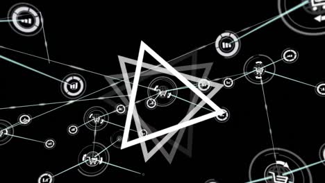 animation of network of connections and triangle on black background