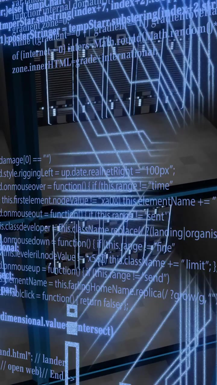 Animation of circuit board and digital data processing over computer servers