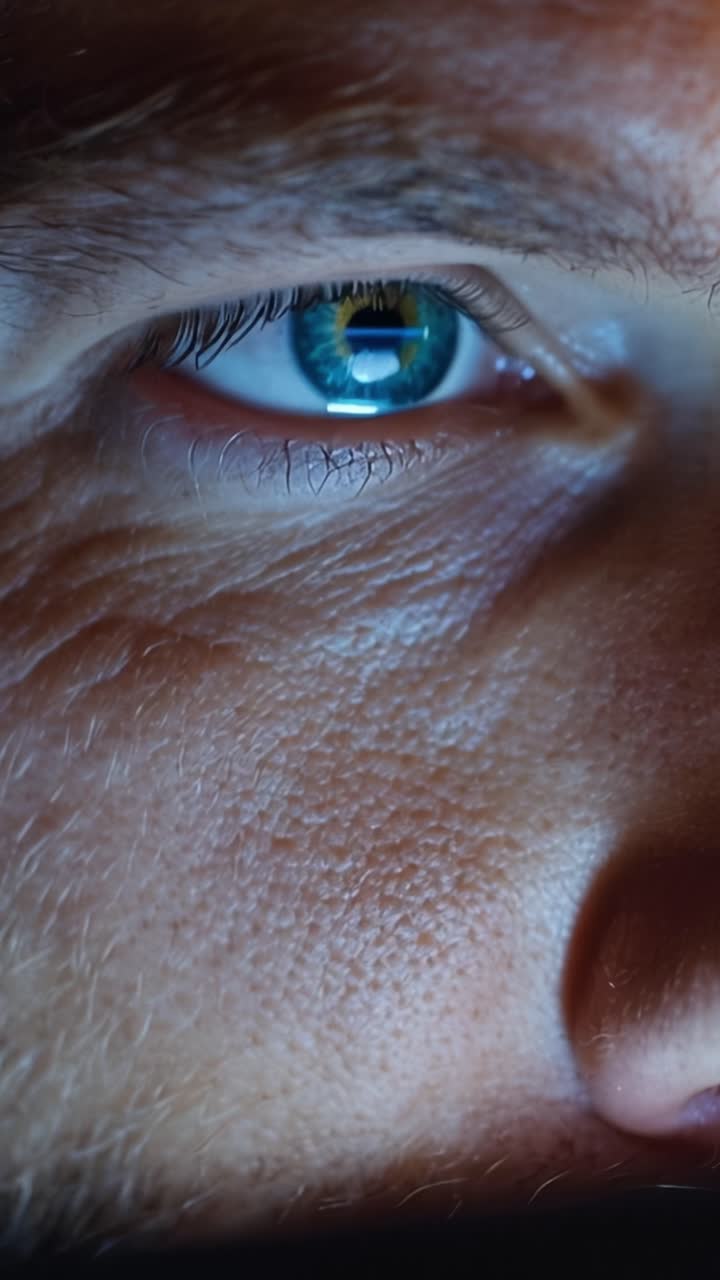 Close-up of an Eye Featuring Unique Details and Textures, Highlighting the Intricate Patterns and Colors in the Eye's Iris and Skin Tone Under Soft Lighting