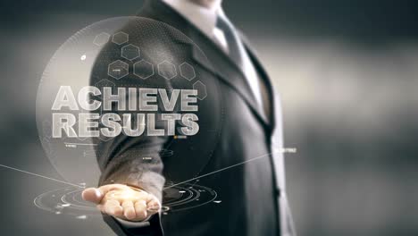 achieve results businessman holding in hand new technologies