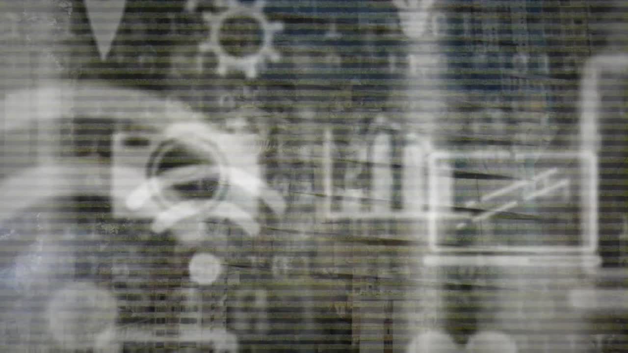 다중 디지털 아이콘의 애니메이션은 검은색 배경에 대한 이진 코딩 데이터 처리를 통해 수행됩니다.