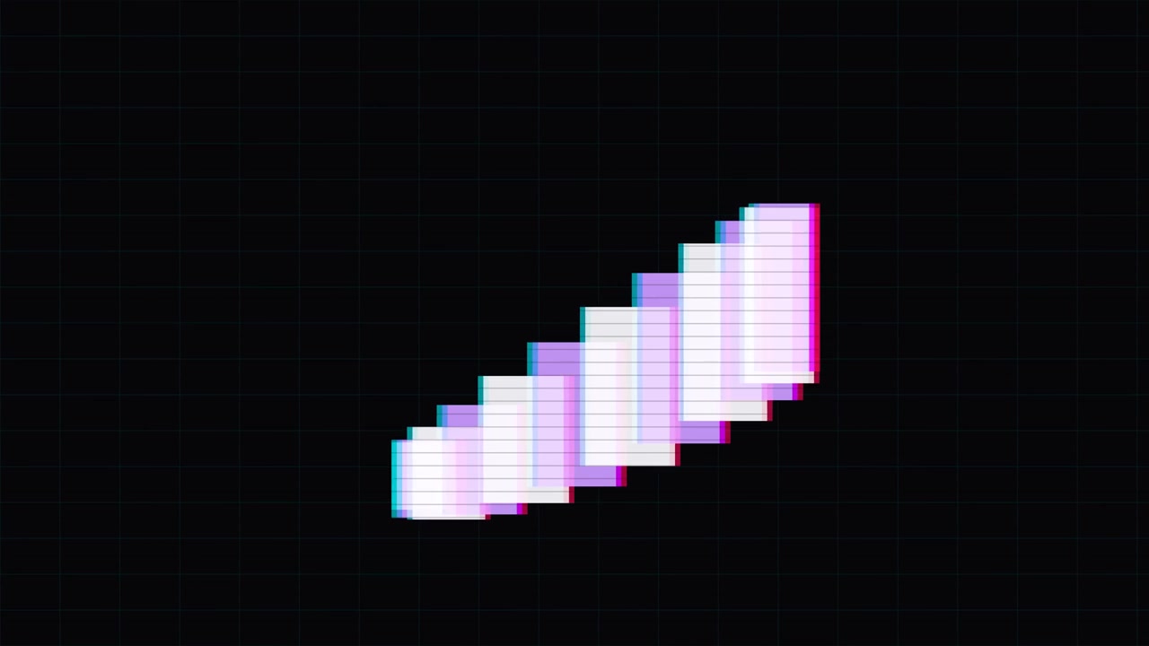 Animazione di caricamento glitch astratta con barre rettangolari rotanti