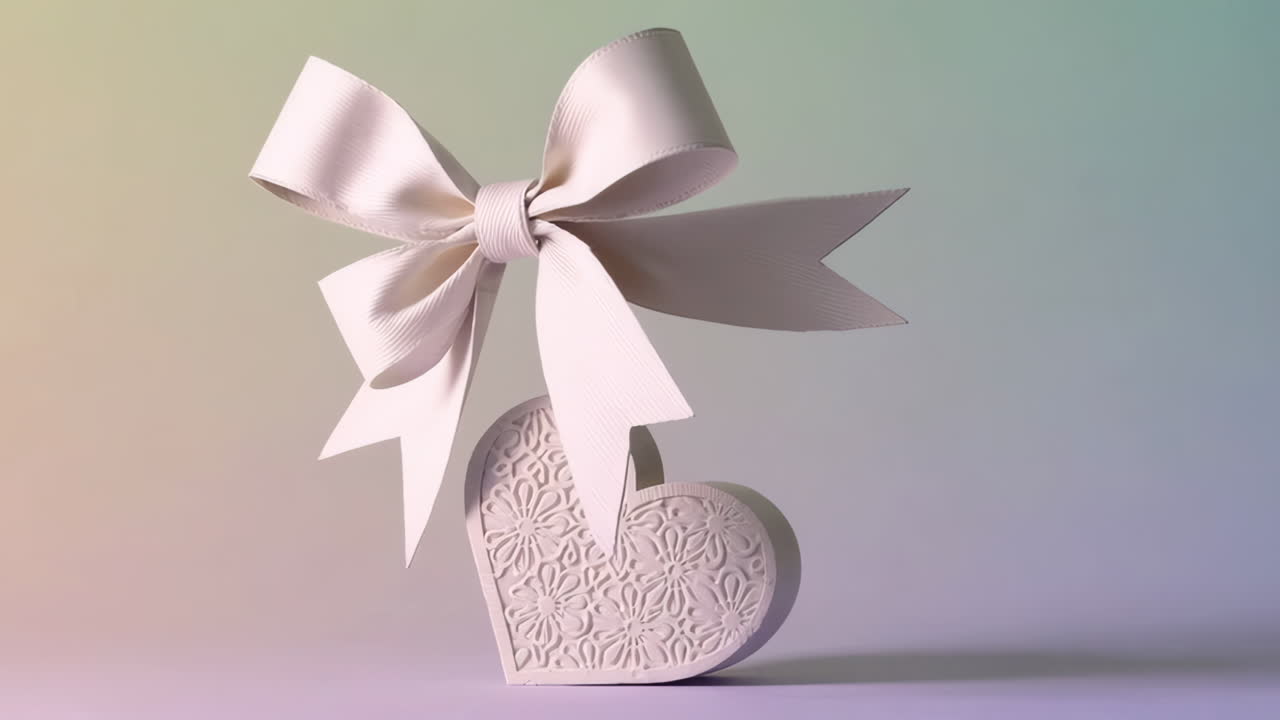 A decorative white heart with various elements on a pastel gradient background